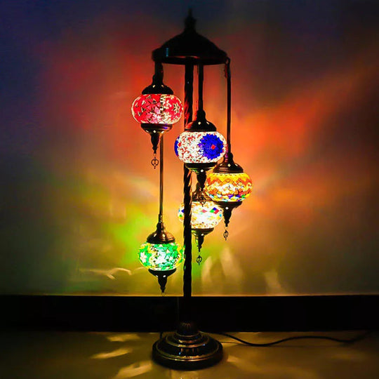 Stained Art Glass Floor Lamp - Traditional Beige/Red/Yellow - Elliptical Design - 5 Heads - Bedroom Standing Light