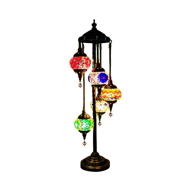 Stained Art Glass Floor Lamp - Traditional Beige/Red/Yellow - Elliptical Design - 5 Heads - Bedroom Standing Light