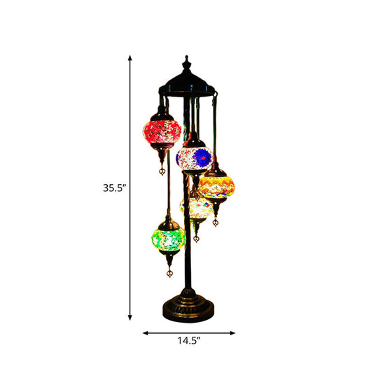 Stained Art Glass Floor Lamp - Traditional Beige/Red/Yellow - Elliptical Design - 5 Heads - Bedroom Standing Light