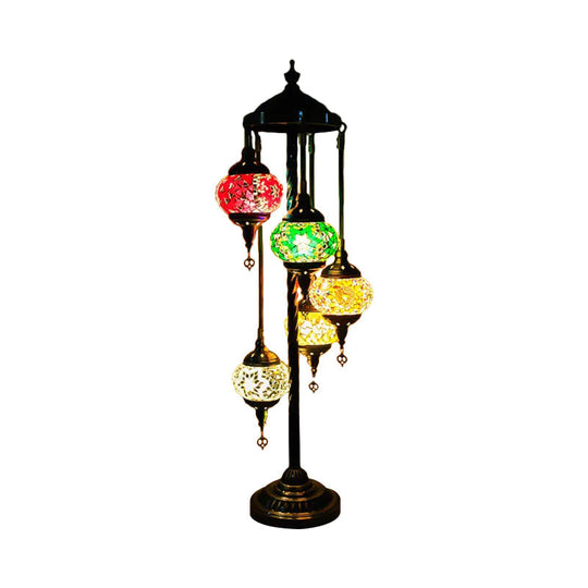 Stained Art Glass Floor Lamp - Traditional Beige/Red/Yellow - Elliptical Design - 5 Heads - Bedroom Standing Light