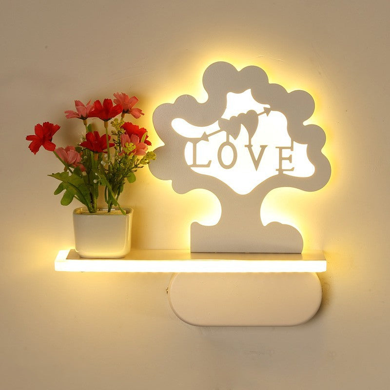 Modern Tree Wall Light with Acrylic Shelf - White, Ideal for Kids Bedroom