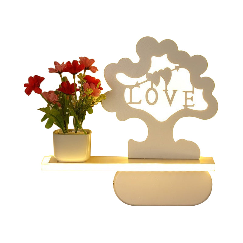 Modern Tree Wall Light with Acrylic Shelf - White, Ideal for Kids Bedroom