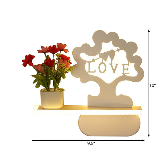 Modern Tree Wall Light with Acrylic Shelf - White, Ideal for Kids Bedroom