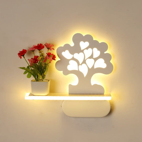 Modern Tree Wall Light with Acrylic Shelf - White, Ideal for Kids Bedroom