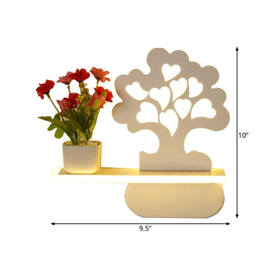Modern Tree Wall Light with Acrylic Shelf - White, Ideal for Kids Bedroom
