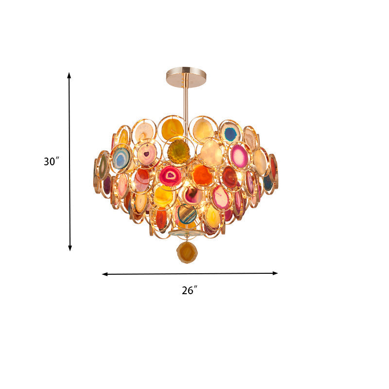 Modern Gold Metal Chandelier Light with Colorful Agates - 5-Tiered Ceiling Pendant, 12-Light Design