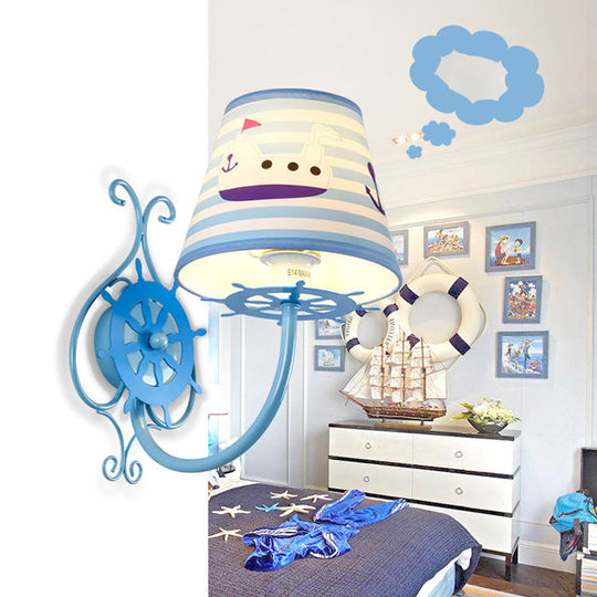 Nautical Ship Wall Light with Rudder | Blue 1-Bulb Wall Sconce for Kids Bedroom