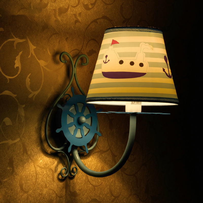 Nautical Ship Wall Light with Rudder | Blue 1-Bulb Wall Sconce for Kids Bedroom