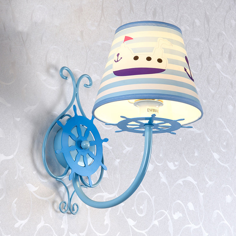 Nautical Ship Wall Light with Rudder | Blue 1-Bulb Wall Sconce for Kids Bedroom