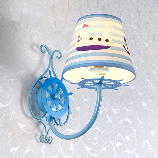 Nautical Ship Wall Light with Rudder | Blue 1-Bulb Wall Sconce for Kids Bedroom