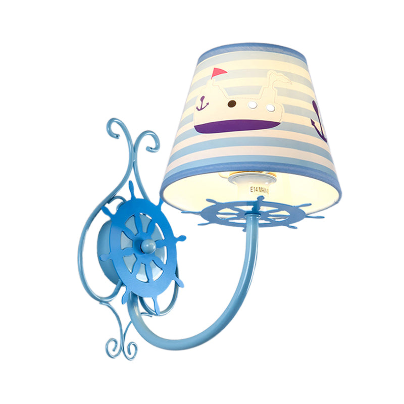 Nautical Ship Wall Light with Rudder | Blue 1-Bulb Wall Sconce for Kids Bedroom