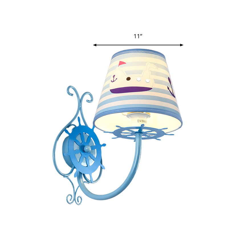 Nautical Ship Wall Light with Rudder | Blue 1-Bulb Wall Sconce for Kids Bedroom