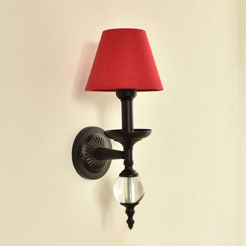 Modern Fabric Bucket Shade Wall Light with Glass Ball Accent – Ideal for Corridors and Staircases