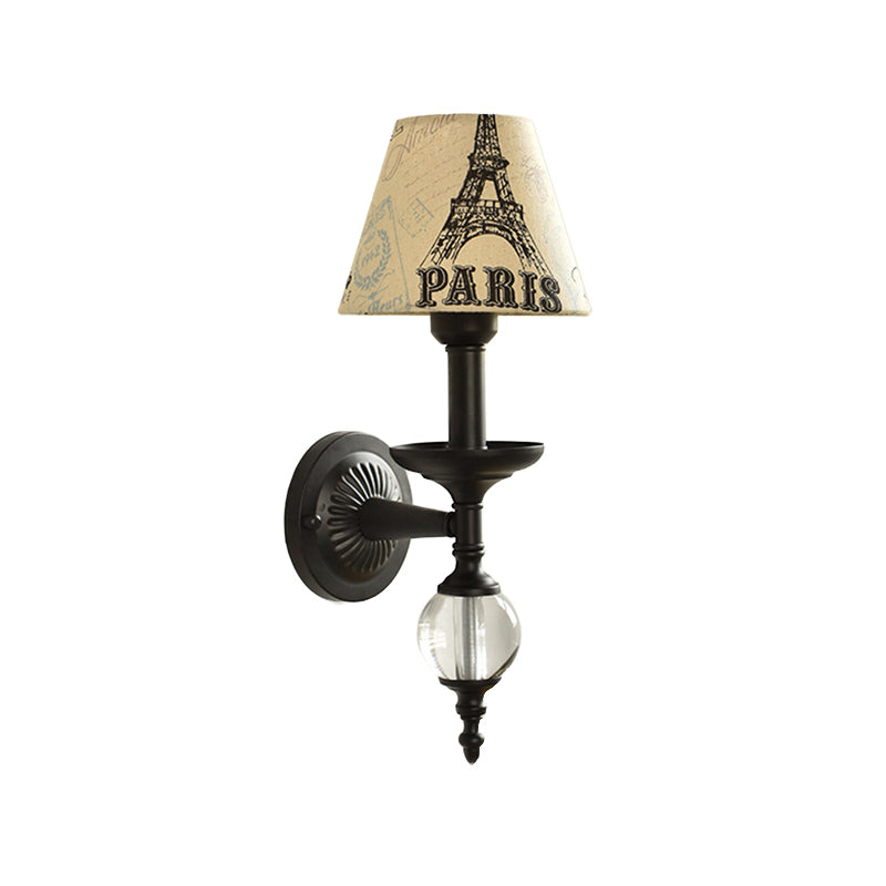 Modern Fabric Bucket Shade Wall Light with Glass Ball Accent – Ideal for Corridors and Staircases