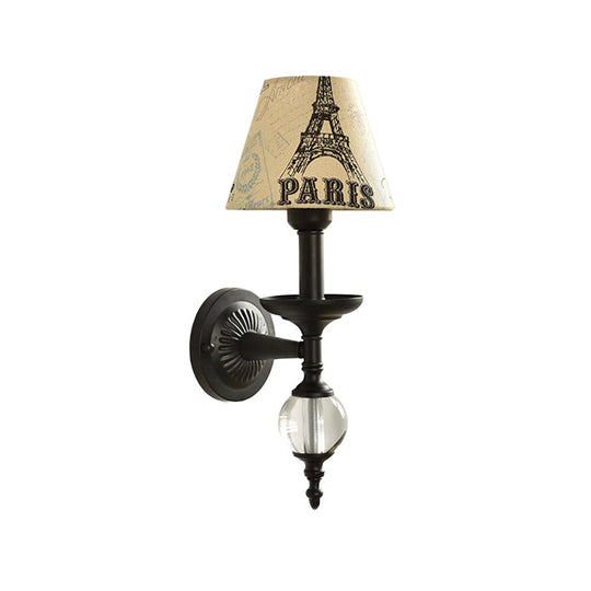 Modern Fabric Bucket Shade Wall Light with Glass Ball Accent – Ideal for Corridors and Staircases