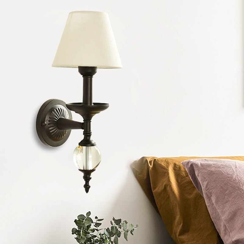 Modern Fabric Bucket Shade Wall Light with Glass Ball Accent – Ideal for Corridors and Staircases