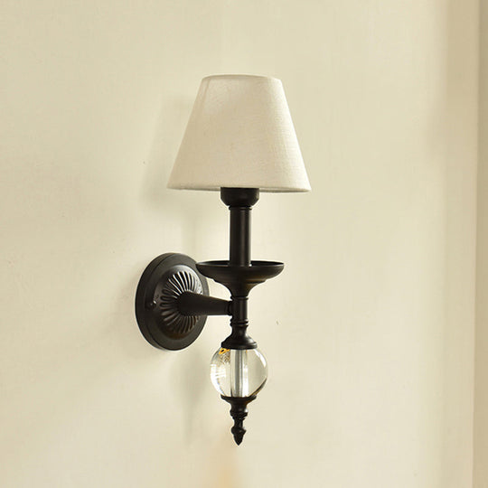 Modern Fabric Bucket Shade Wall Light with Glass Ball Accent – Ideal for Corridors and Staircases