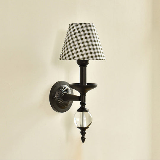 Modern Fabric Bucket Shade Wall Light with Glass Ball Accent – Ideal for Corridors and Staircases
