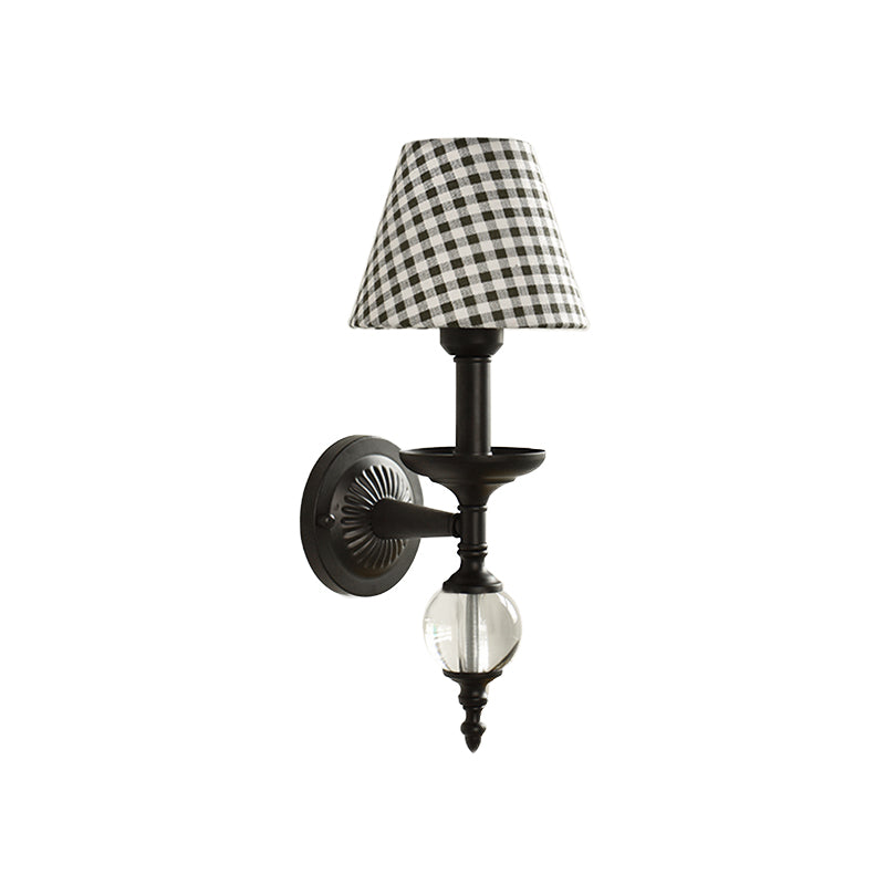Modern Fabric Bucket Shade Wall Light with Glass Ball Accent – Ideal for Corridors and Staircases