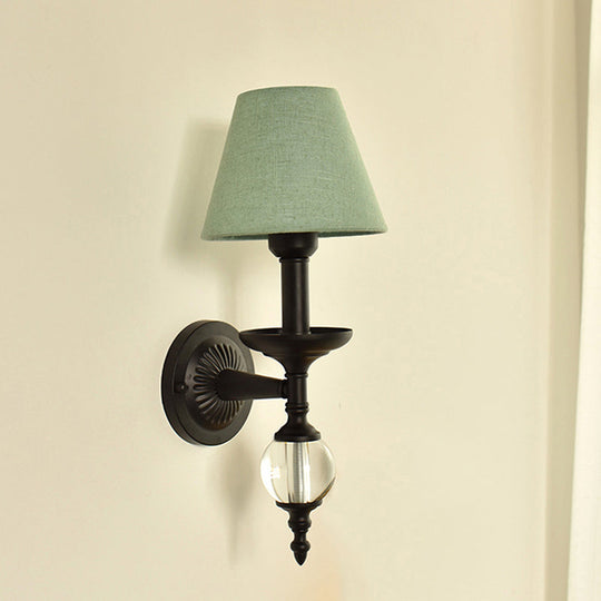 Modern Fabric Bucket Shade Wall Light with Glass Ball Accent – Ideal for Corridors and Staircases