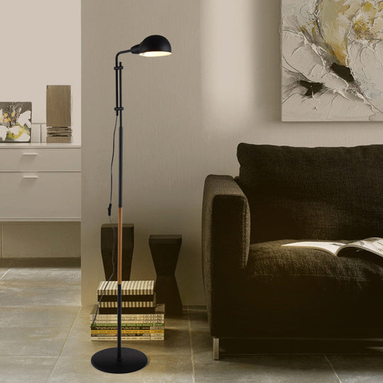 Contemporary Metallic Semi-Globe Floor Lamp – Single Bulb, Black/White Stand – Ideal for Living Room
