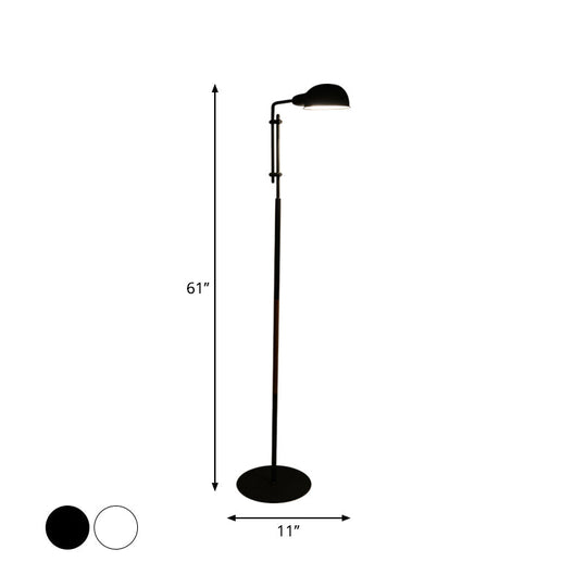 Contemporary Metallic Semi-Globe Floor Lamp – Single Bulb, Black/White Stand – Ideal for Living Room