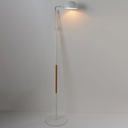 Contemporary Metallic Semi-Globe Floor Lamp – Single Bulb, Black/White Stand – Ideal for Living Room