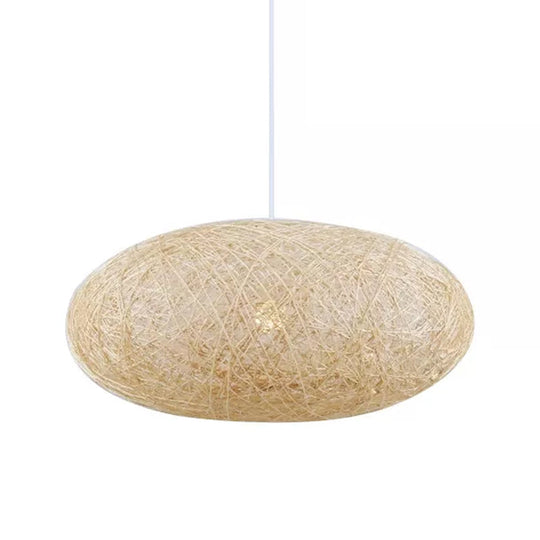 Beige Ellipse Pendulum Light Asia - Rattan Hanging Pendant, 16"/19.5" Wide