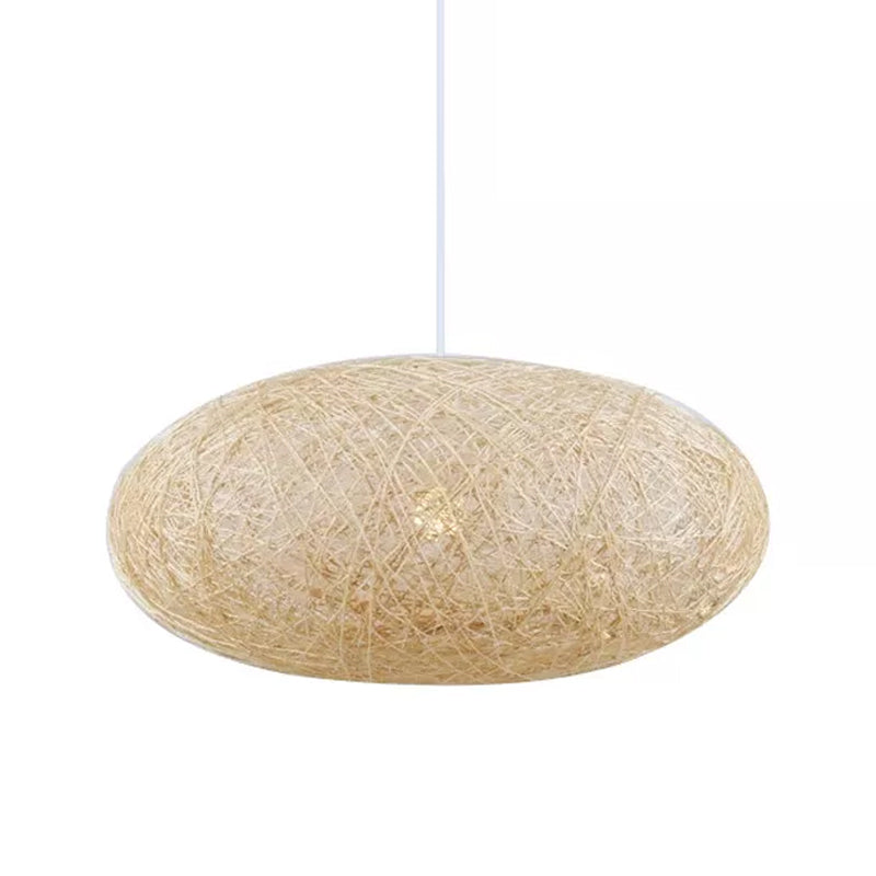 Beige Ellipse Pendulum Light Asia - Rattan Hanging Pendant, 16"/19.5" Wide