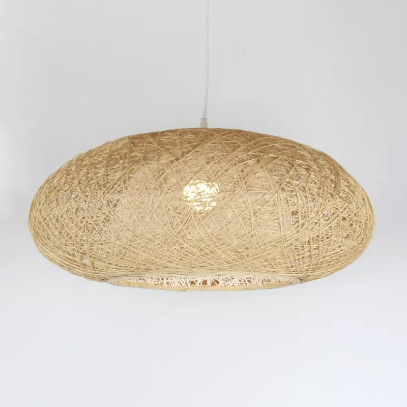 Beige Ellipse Pendulum Light Asia - Rattan Hanging Pendant, 16"/19.5" Wide
