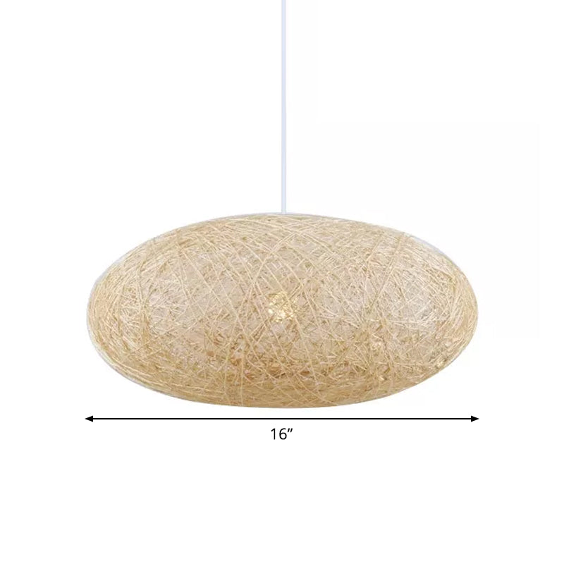 Beige Ellipse Pendulum Light Asia - Rattan Hanging Pendant, 16"/19.5" Wide