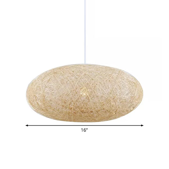 Beige Ellipse Pendulum Light Asia - Rattan Hanging Pendant, 16"/19.5" Wide