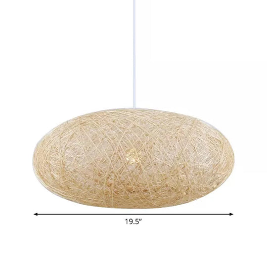 Beige Ellipse Pendulum Light Asia - Rattan Hanging Pendant, 16"/19.5" Wide