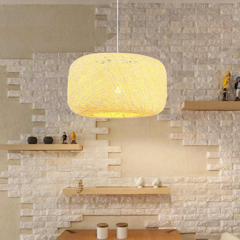 Rattan Weave Macaron Pendant Light: Red/Pink/Orange Drum Drop, 1-Light Suspension for Bistro