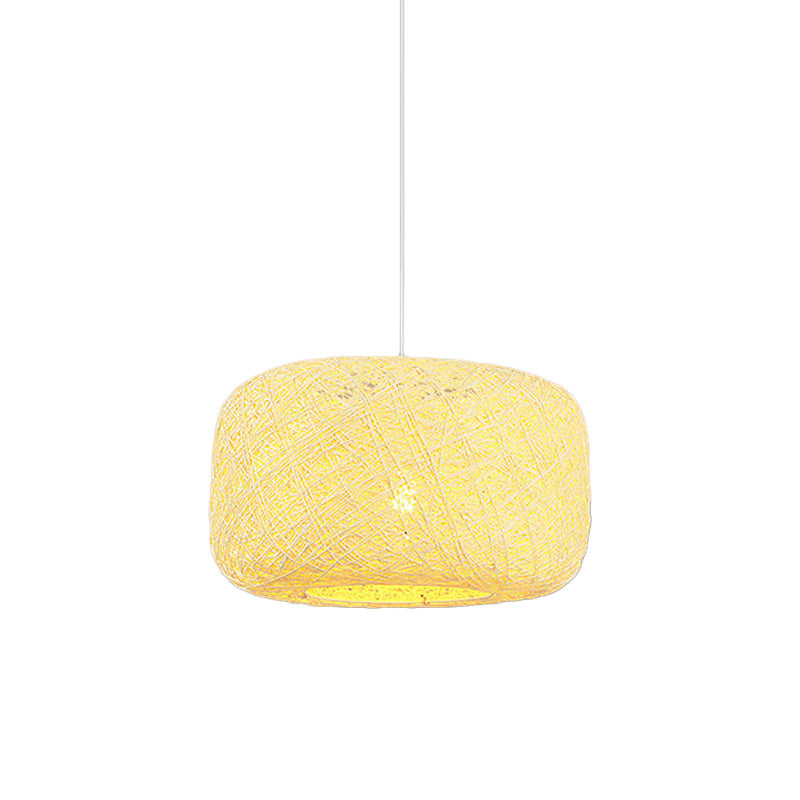 Rattan Weave Macaron Pendant Light: Red/Pink/Orange Drum Drop, 1-Light Suspension for Bistro