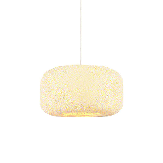 Rattan Weave Macaron Pendant Light: Red/Pink/Orange Drum Drop, 1-Light Suspension for Bistro