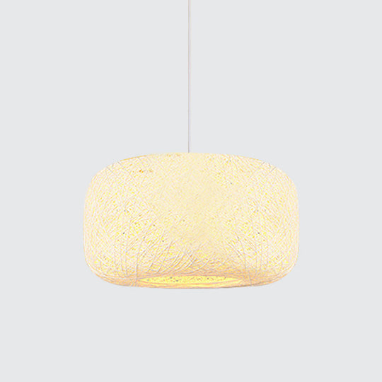 Rattan Weave Macaron Pendant Light: Red/Pink/Orange Drum Drop, 1-Light Suspension for Bistro