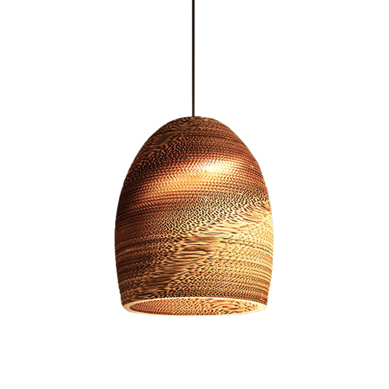 Rustic Brown Corrugated Paper Pendant Light for Dining Room - Globe/Oval/Vase Design