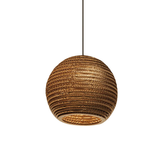 Rustic Brown Corrugated Paper Pendant Light for Dining Room - Globe/Oval/Vase Design