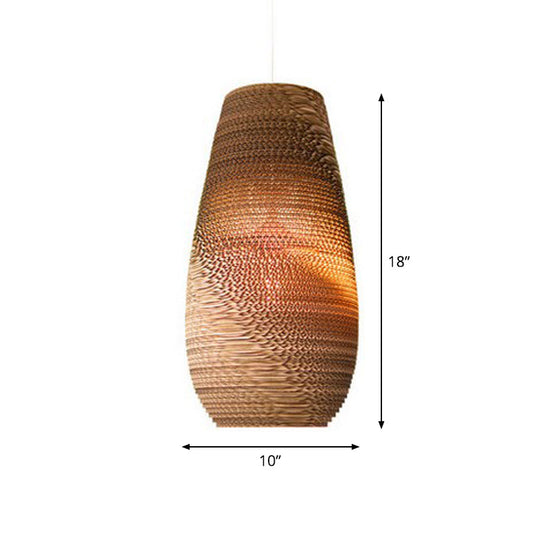 Rustic Brown Corrugated Paper Pendant Light for Dining Room - Globe/Oval/Vase Design