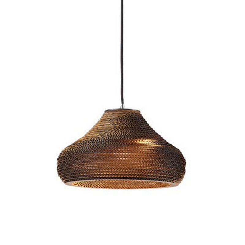 Rustic Brown Corrugated Paper Pendant Light for Dining Room - Globe/Oval/Vase Design