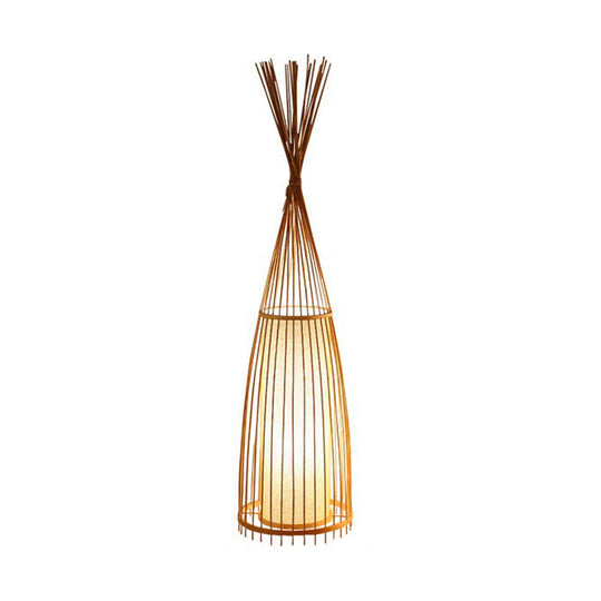 Black/Beige Fish Shaped Floor Lamp: Asia Single-Bulb Bamboo Stand for Living Room, 12"/15" W