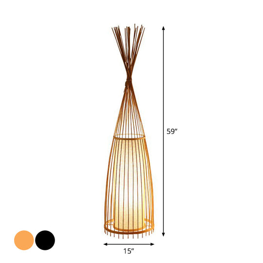 Black/Beige Fish Shaped Floor Lamp: Asia Single-Bulb Bamboo Stand for Living Room, 12"/15" W
