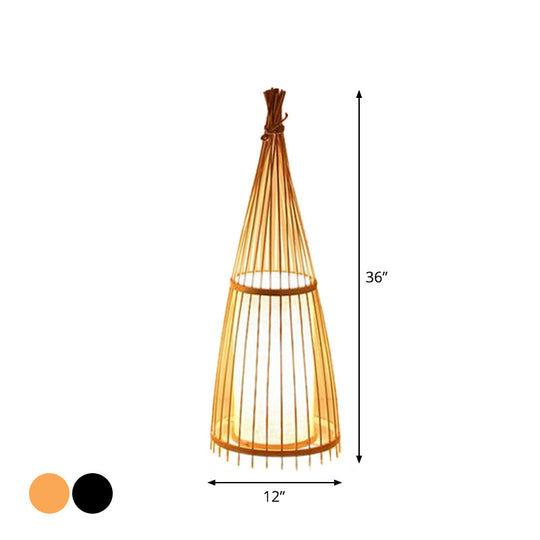 Black/Beige Fish Shaped Floor Lamp: Asia Single-Bulb Bamboo Stand for Living Room, 12"/15" W