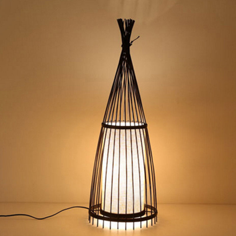 Black/Beige Fish Shaped Floor Lamp: Asia Single-Bulb Bamboo Stand for Living Room, 12"/15" W