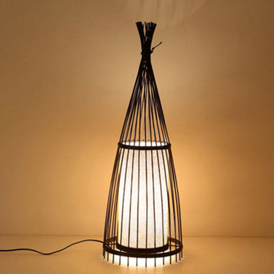 Black/Beige Fish Shaped Floor Lamp: Asia Single-Bulb Bamboo Stand for Living Room, 12"/15" W