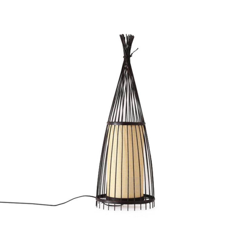 Black/Beige Fish Shaped Floor Lamp: Asia Single-Bulb Bamboo Stand for Living Room, 12"/15" W