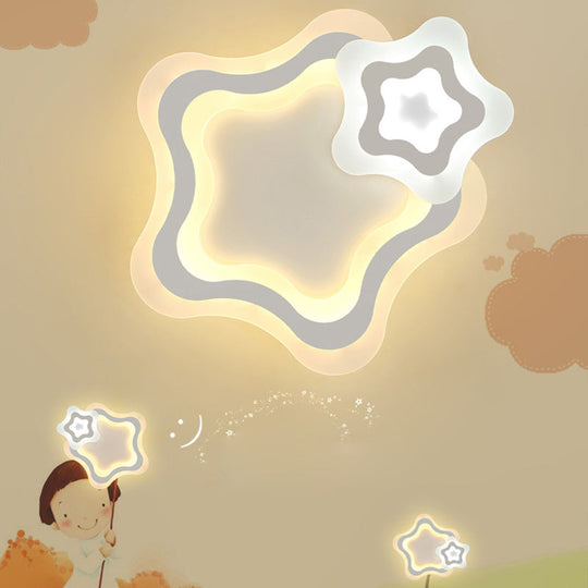 Cartoon Acrylic Kids Bedroom LED Ceiling Lamp - Star/Cloud/Loving Heart Design, Warm/White Light