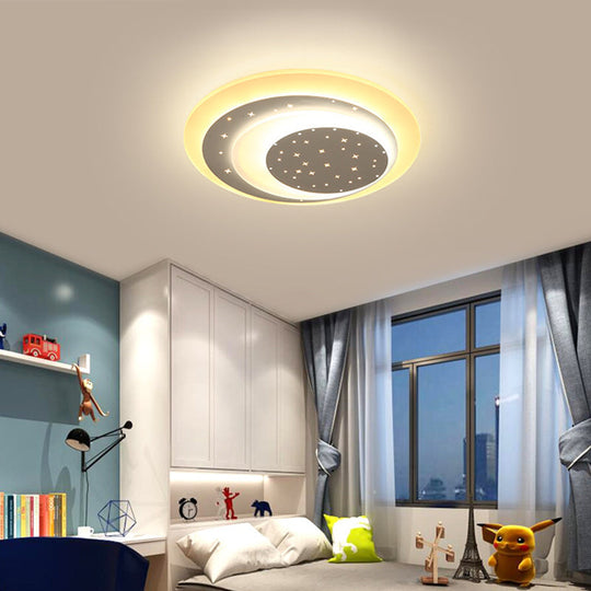 Starry Moon Night Ceiling Lighting: Modern Acrylic LED Flushmount Light (8"/19.5") - Warm/White Light