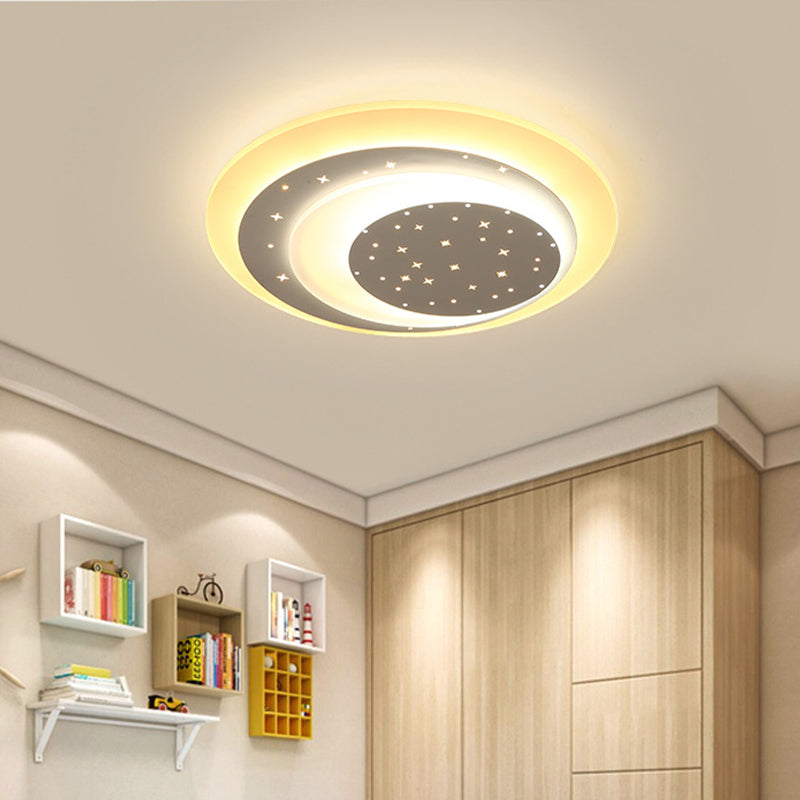 Starry Moon Night Ceiling Lighting: Modern Acrylic LED Flushmount Light (8"/19.5") - Warm/White Light
